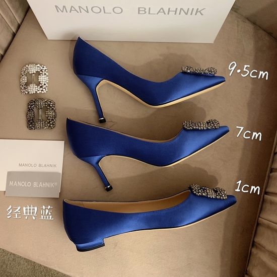 Manolo Blahnik MB Rhinestone Buckle Silk Upper Pointed Toe Pumps