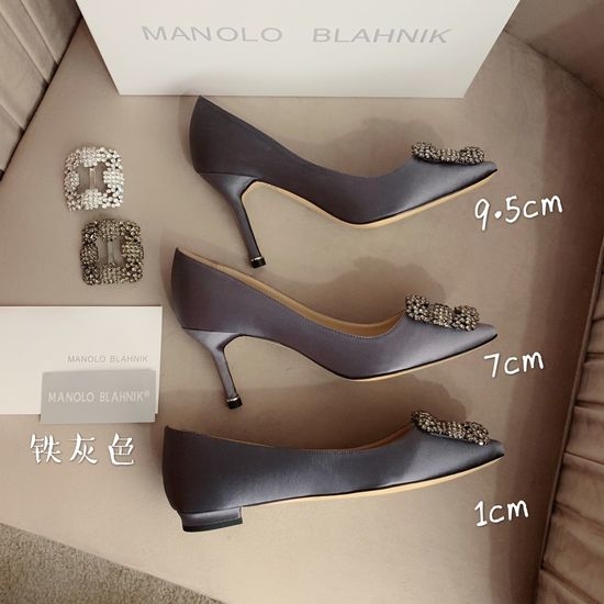 Manolo Blahnik MB Rhinestone Buckle Silk Upper Pointed Toe Pumps