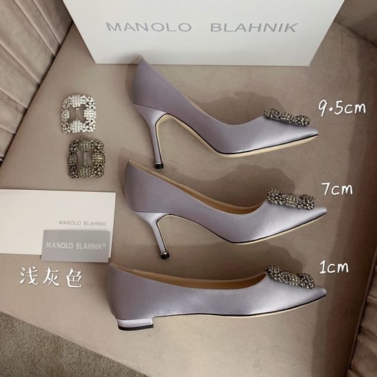 Manolo Blahnik MB Rhinestone Buckle Silk Upper Pointed Toe Pumps