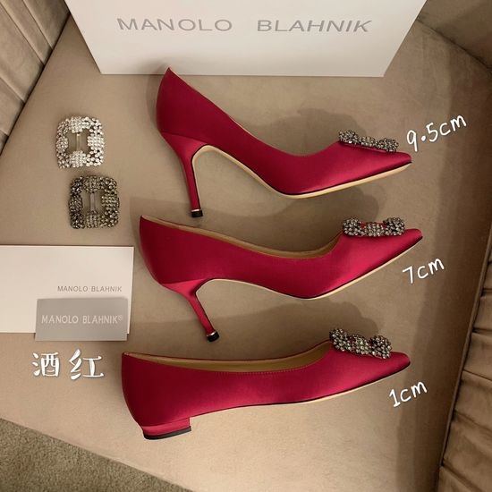 Manolo Blahnik MB Rhinestone Buckle Silk Upper Pointed Toe Pumps