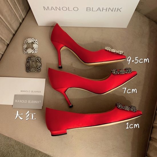Manolo Blahnik MB Rhinestone Buckle Silk Upper Pointed Toe Pumps