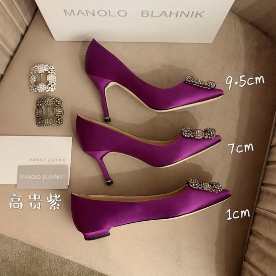 Manolo Blahnik MB Rhinestone Buckle Silk Upper Pointed Toe Pumps