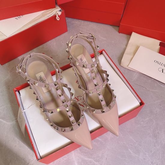 Valentino Classic Studded Patent Leather Pointed Toe Sandals