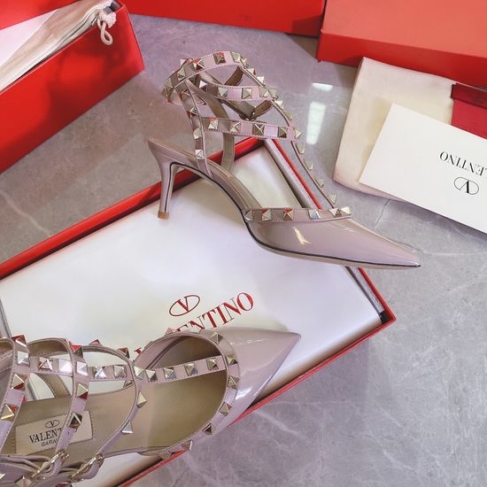 Valentino Classic Studded Patent Leather Pointed Toe Sandals