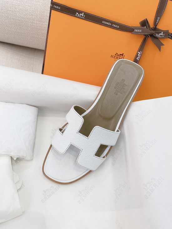 Hermes Classic H-shaped Flat Slide Slippers Premium Leather Sole