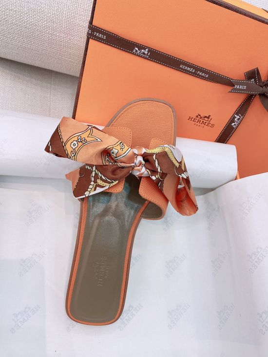 Hermes Classic H-shaped Flat Slide Slippers Premium Leather Sole