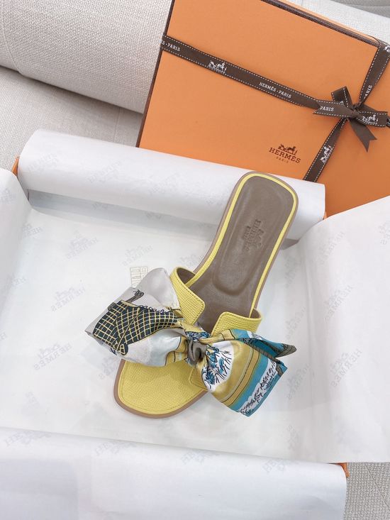 Hermes Classic H-shaped Flat Slide Slippers Premium Leather Sole