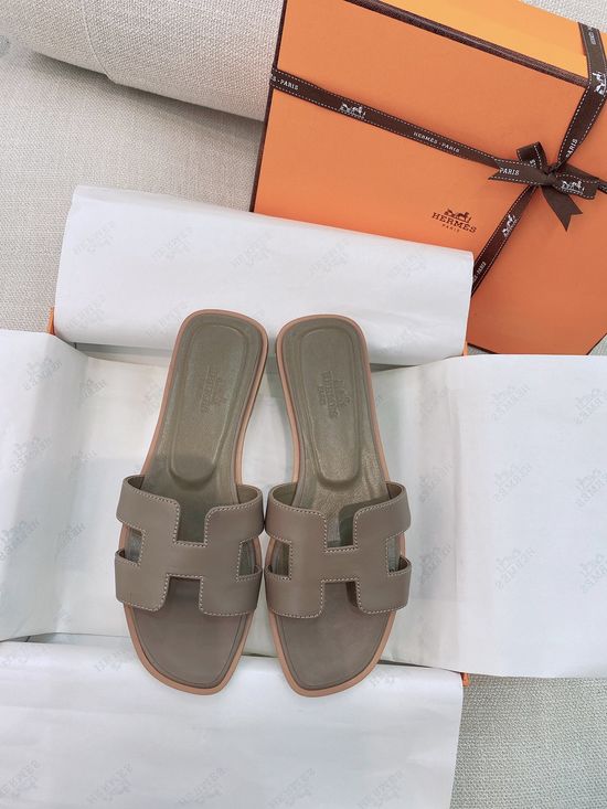Hermes Classic H-shaped Flat Slide Slippers Premium Leather Sole
