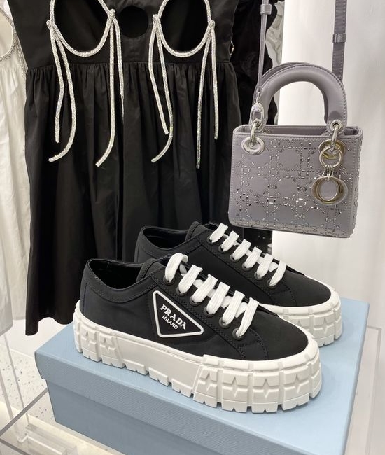 Prada Platform Canvas Sneakers Height Boosting Lined