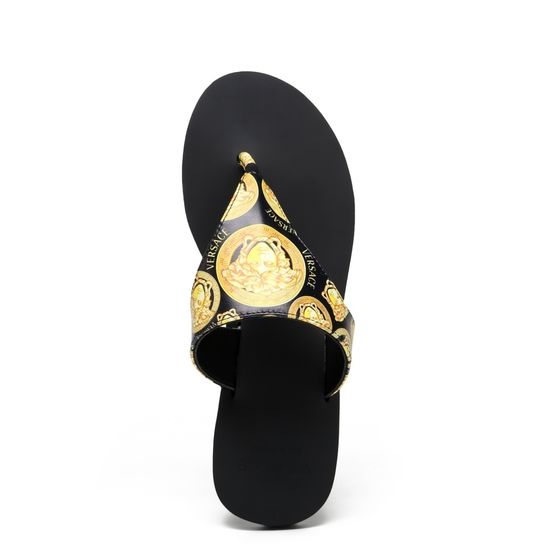 Versace Printed Cowhide Thong Sandals With Comfortable Lining