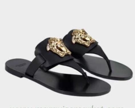 Versace Cowhide Thong Sandals With Non-slip Rubber Sole