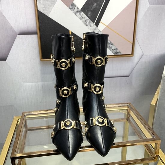 Versace Fashionable Flat Boots with Metallic Accents