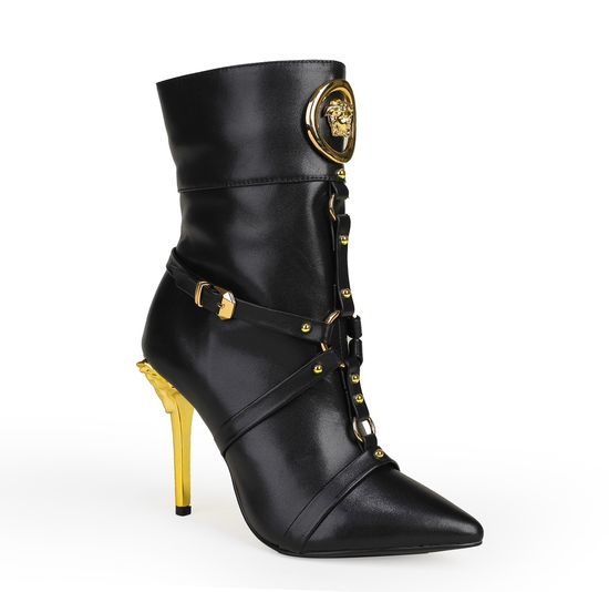 Versace Leather Ankle Boots with Sheepskin Lining and Heel