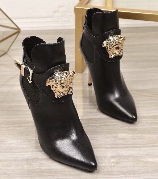 Versace Full Grain Leather Ankle Boots with Sheepskin Lining