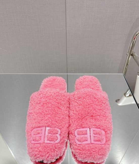 Balenciaga Genuine Wool Half Slippers Leather Sole Metal Decoration