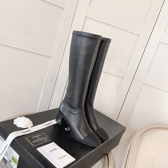Chanel Classic Block Heel Stretch Boots Elegant Comfortable Footwear