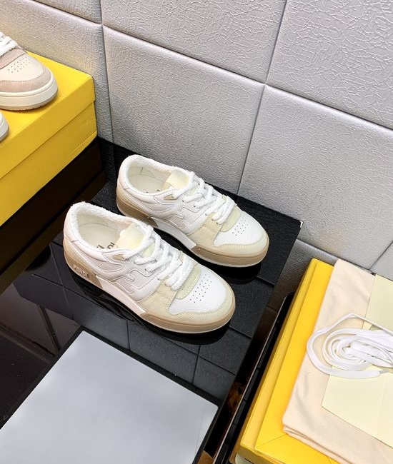 Fendi Classic Retro Stitched Leather Basketball Sneakers with Logo