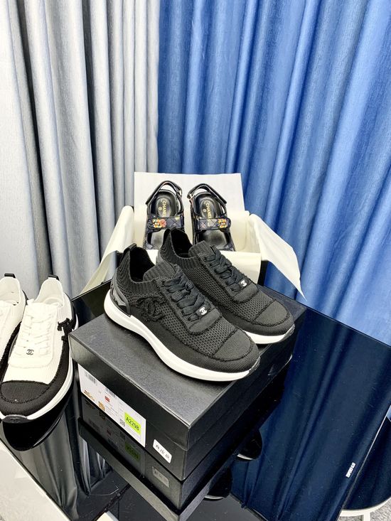 Chanel Color Block Knit Chunky Sneakers Comfort Height Increasing Shoes