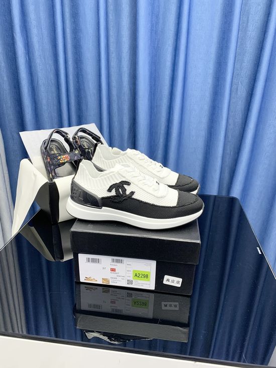 Chanel Color Block Knit Chunky Sneakers Comfort Height Increasing Shoes