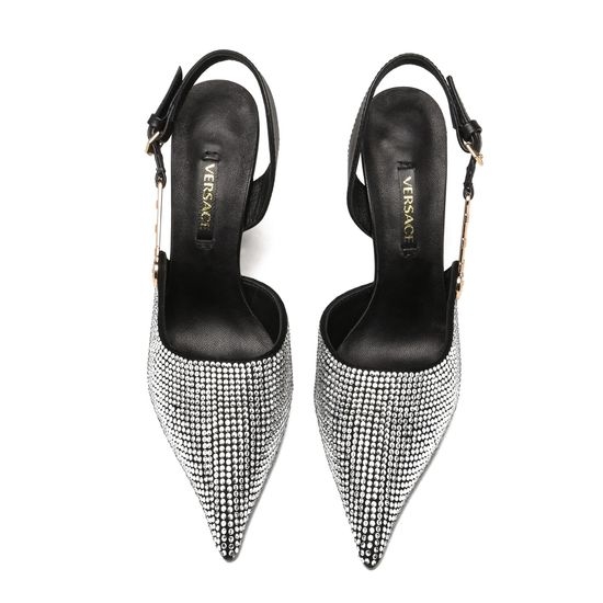 Versace Suede Rhinestone Stiletto Heel Slingback Sandals