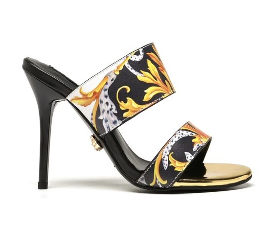 Versace Printed Leather High Heel Slides Comfortable Shoes