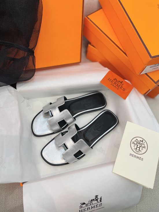 Hermes Classic H-shaped Flat Slide Slippers Premium Leather Sole