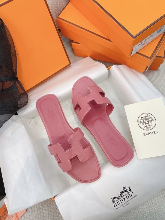 Hermes Classic H-shaped Flat Slide Slippers Premium Leather Sole