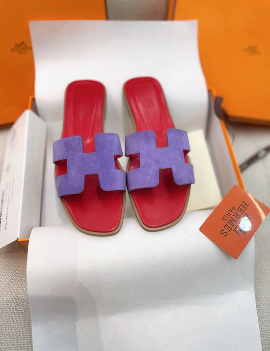 Hermes Premium Suede Flat Slippers With Real Leather Sole