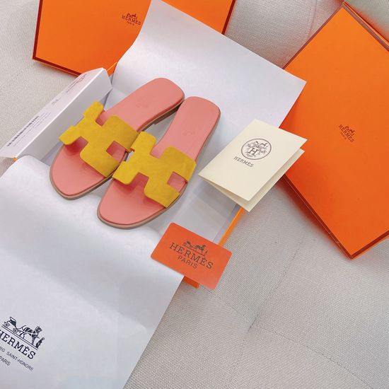Hermes Premium Suede Flat Slippers With Real Leather Sole