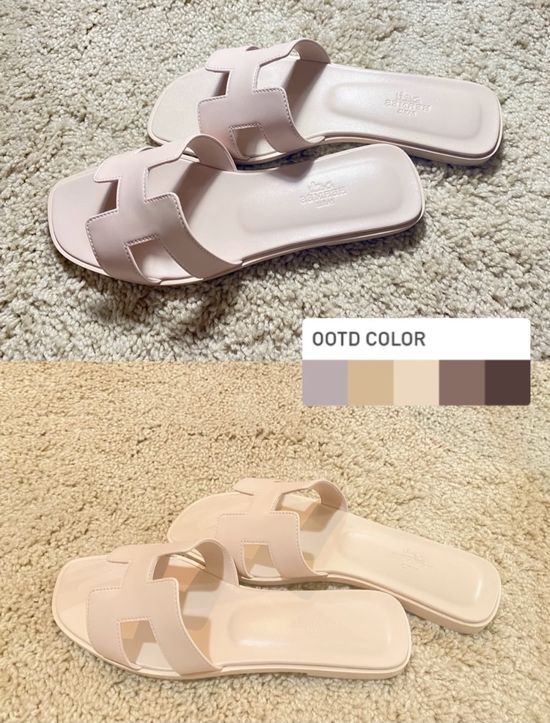 Hermes Petal Pink Flat Slippers with Genuine Leather Sole