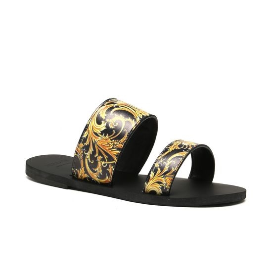 Versace Printed Cowhide Flat Slippers With Durable Rubber Sole
