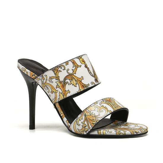 Versace Printed Leather High Heel Slides Comfortable Shoes