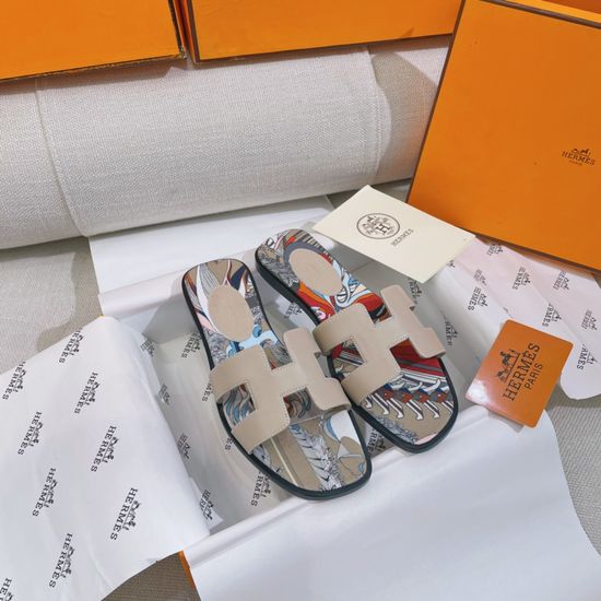 Hermes Classic H-shaped Flat Slide Slippers Premium Leather Sole