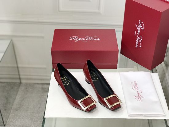 Roger Viver Patent Leather Buckle Chunky Heel Pumps