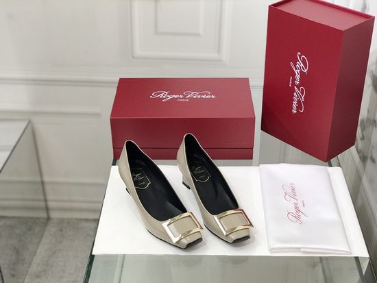 Roger Viver Patent Leather Buckle Chunky Heel Pumps