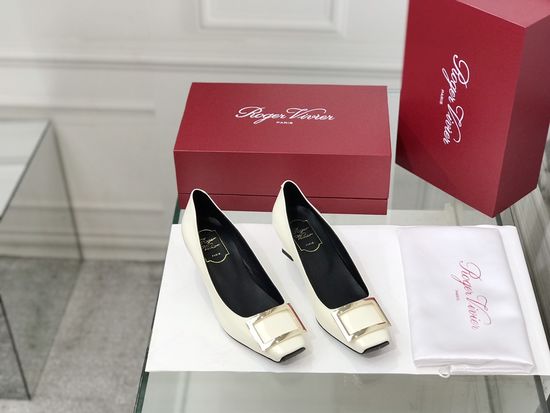 Roger Viver Patent Leather Buckle Chunky Heel Pumps