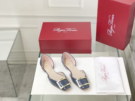 Roger Viver Patent Leather Buckle Cutout Flat Pumps