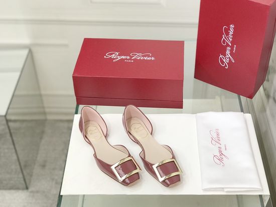 Roger Viver Patent Leather Buckle Cutout Flat Pumps