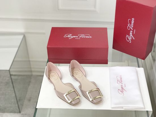 Roger Viver Patent Leather Buckle Cutout Flat Pumps