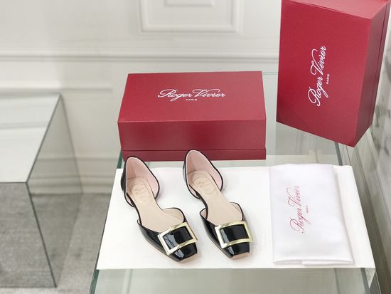 Roger Viver Patent Leather Buckle Cutout Flat Pumps