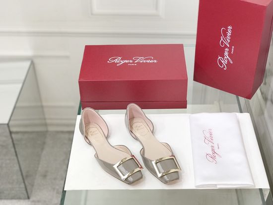 Roger Viver Patent Leather Buckle Cutout Flat Pumps
