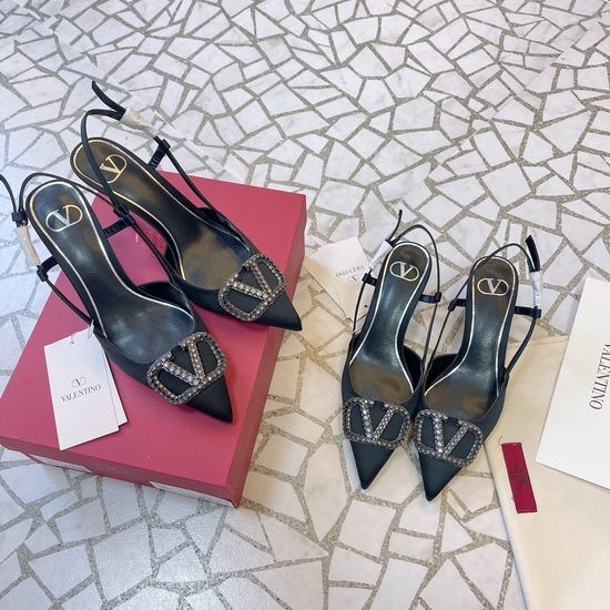 Valentino Rhinestone Buckle Silk Upper Comfortable Dress Shoes