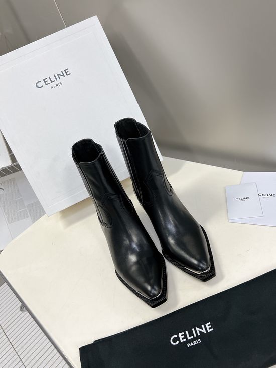 Celine Premium Leather Ankle Boots with Retro Logo Detail