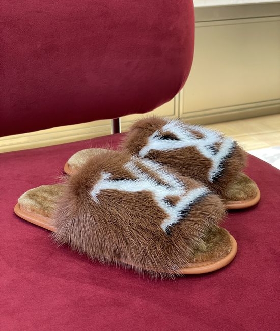 Louis Vuitton LV Luxury Real Mink Fur Soft Indoor Home Slippers