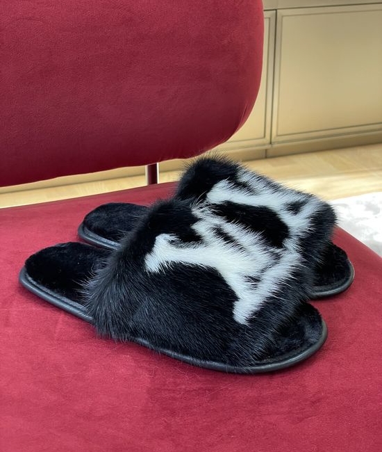 Louis Vuitton LV Luxury Real Mink Fur Soft Indoor Home Slippers