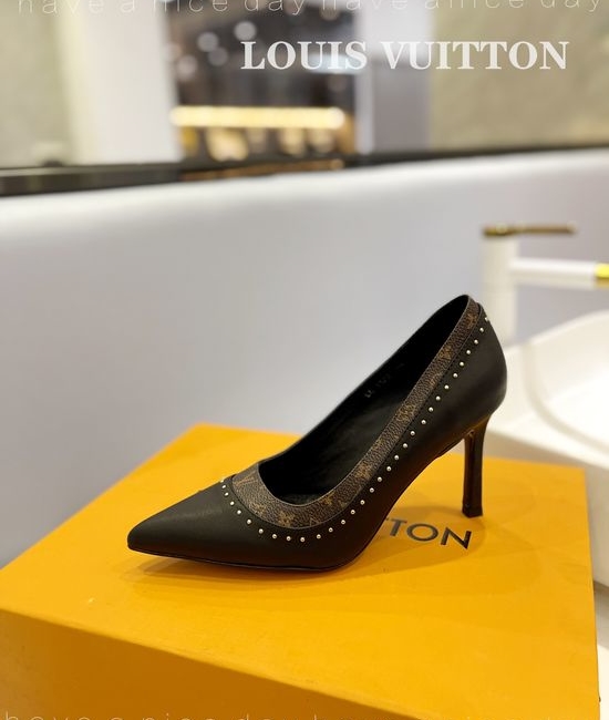 Louis Vuitton LV Classic Studded Leather High Heel Shoes With Rivet Details
