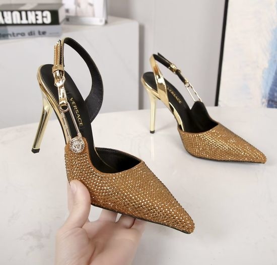 Versace Suede Rhinestone Stiletto Heel Slingback Sandals