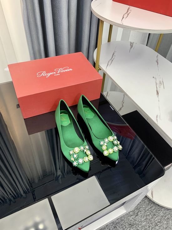 Roger Viver Rhinestone Buckle Satin Kitten Heel Slingback Shoes