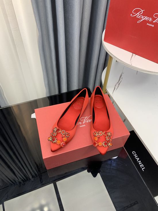 Roger Viver Rhinestone Buckle Satin Kitten Heel Slingback Shoes