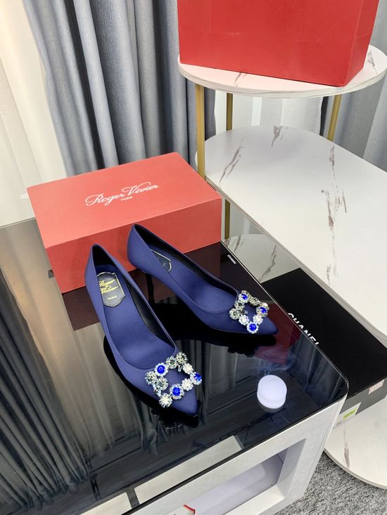 Roger Viver Rhinestone Buckle Satin Kitten Heel Slingback Shoes